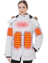 Muroly heated jacket front view with battery pack for all-day warmth.