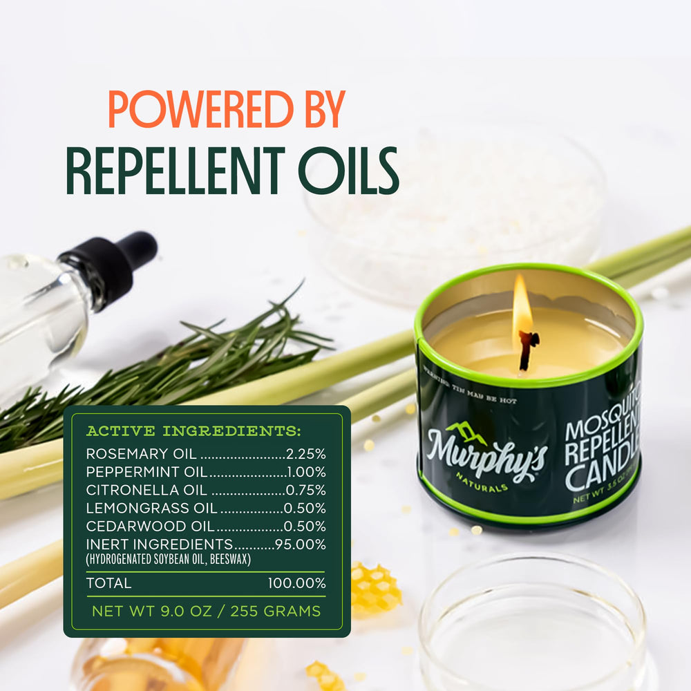 Murphy's Naturals 30-hour burn candle shown in a cozy outdoor setting.