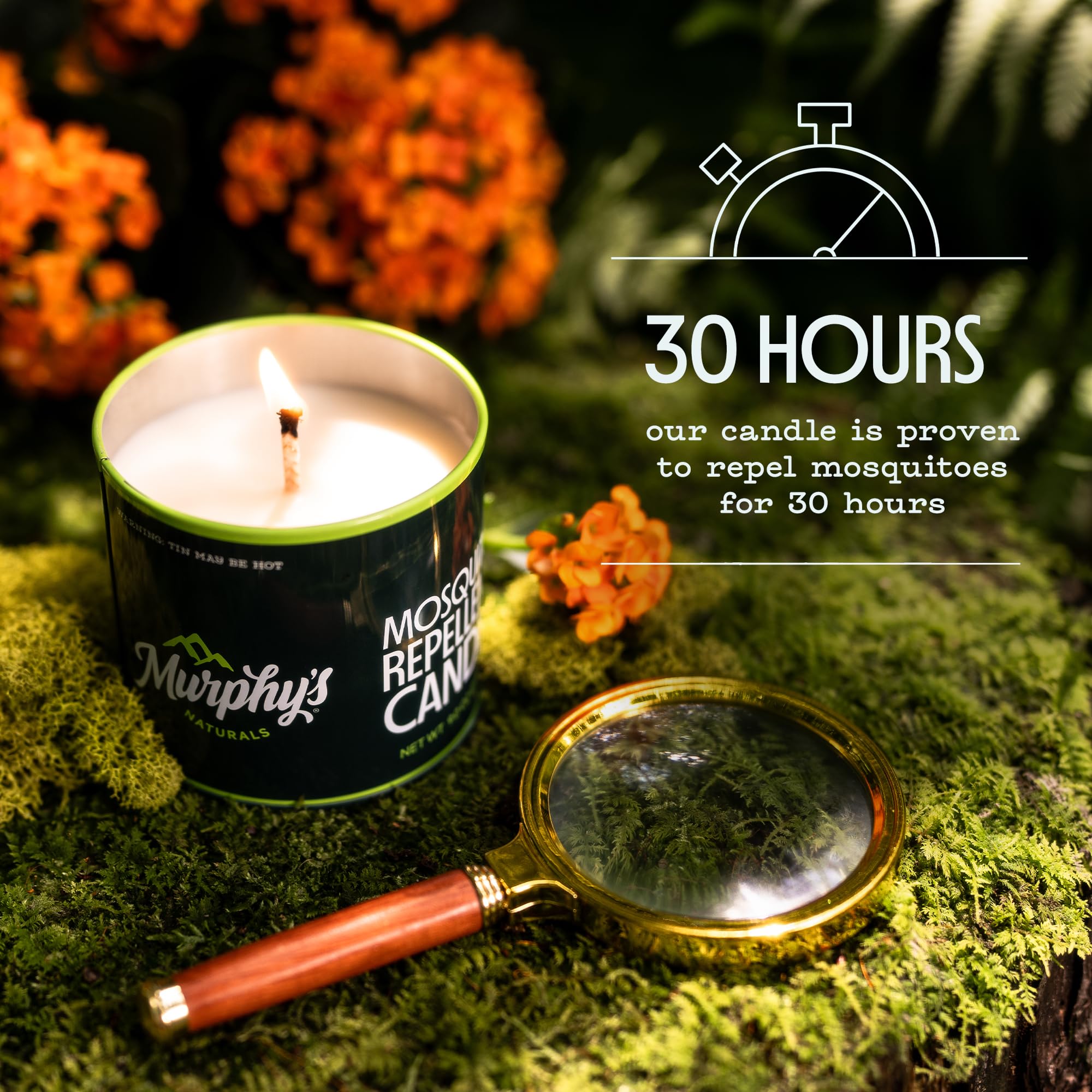 Murphy's Naturals oil blend candle with rosemary, peppermint, citronella, lemongrass for outdoor scent.