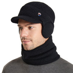 Muryobao men's winter visor beanie hat with curved visor protects eyes from wind and snow.