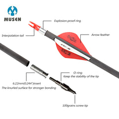 Musen Pure Carbon 30-inch arrows SP400 spine with adjustable inserts