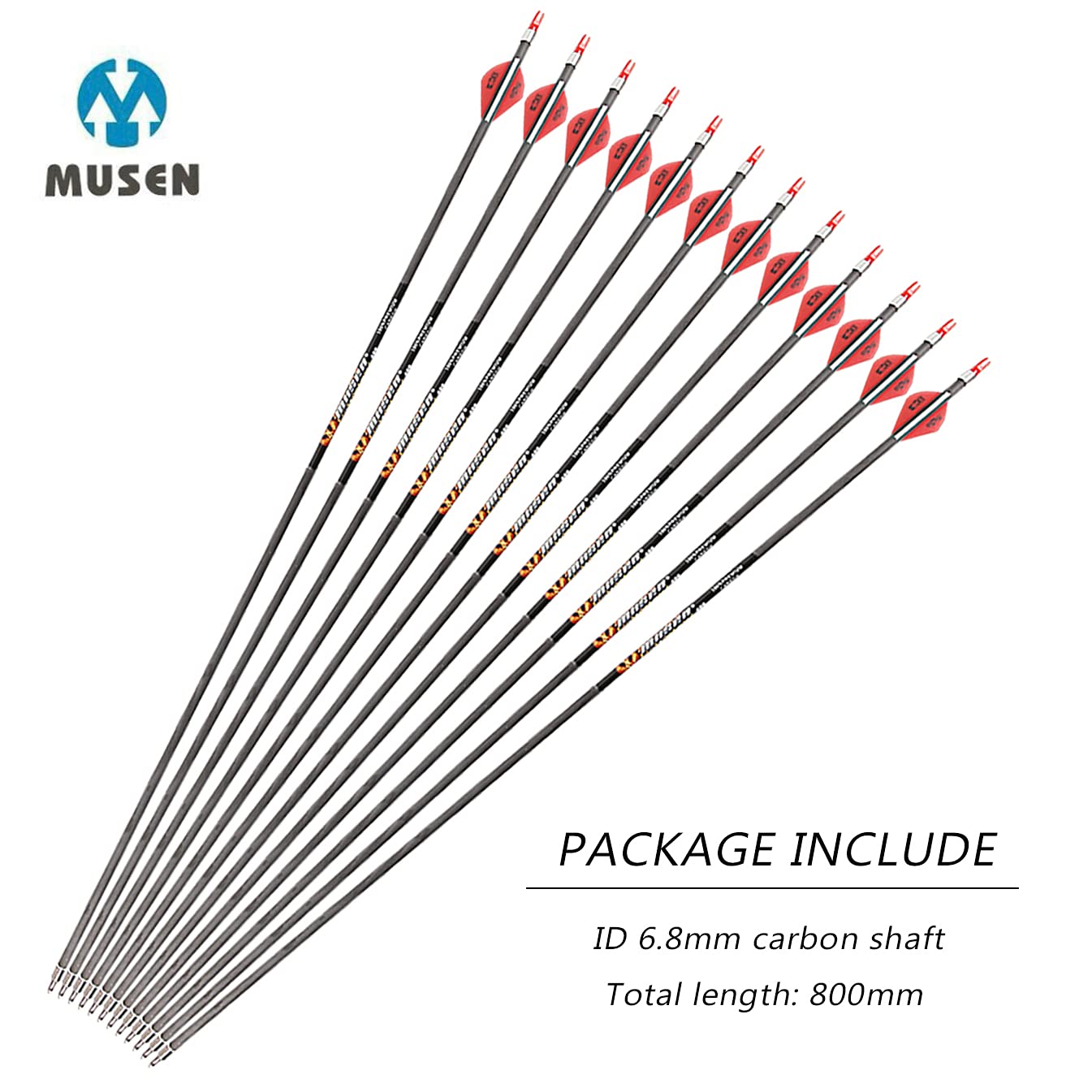 Musen Pure Carbon 30-inch arrows with 3-inch TPU vanes for stable flight