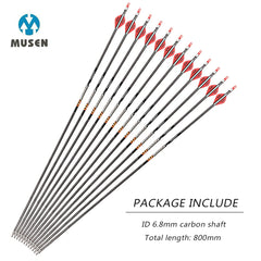 Musen Pure Carbon 30-inch arrows with 3-inch TPU vanes for stable flight