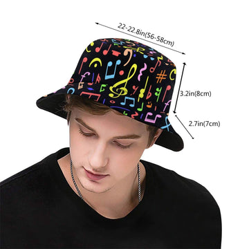 Packable polyester twill bucket hat with musical notes close-up