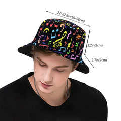Packable polyester twill bucket hat with musical notes close-up