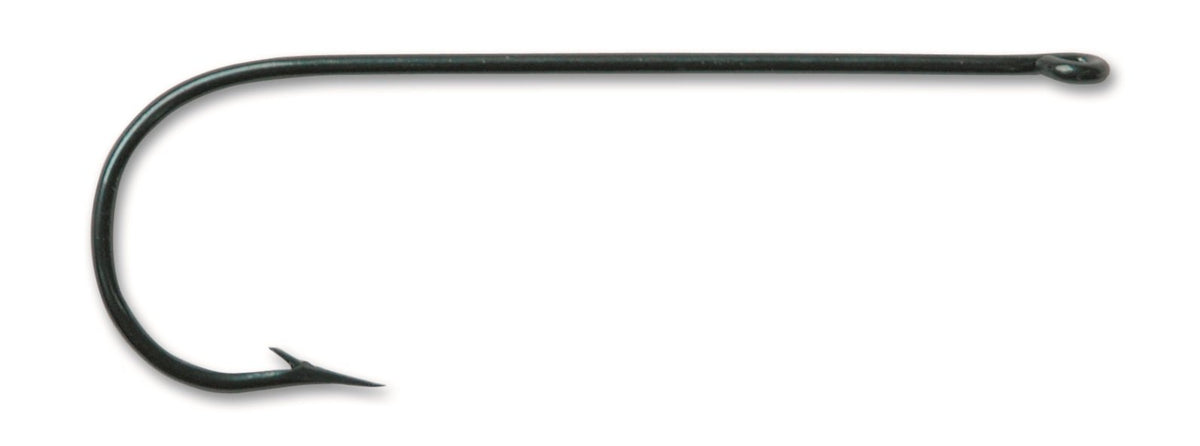 Mustad 3262 Aberdeen hook, blued finish, ringed for secure bait presentation.