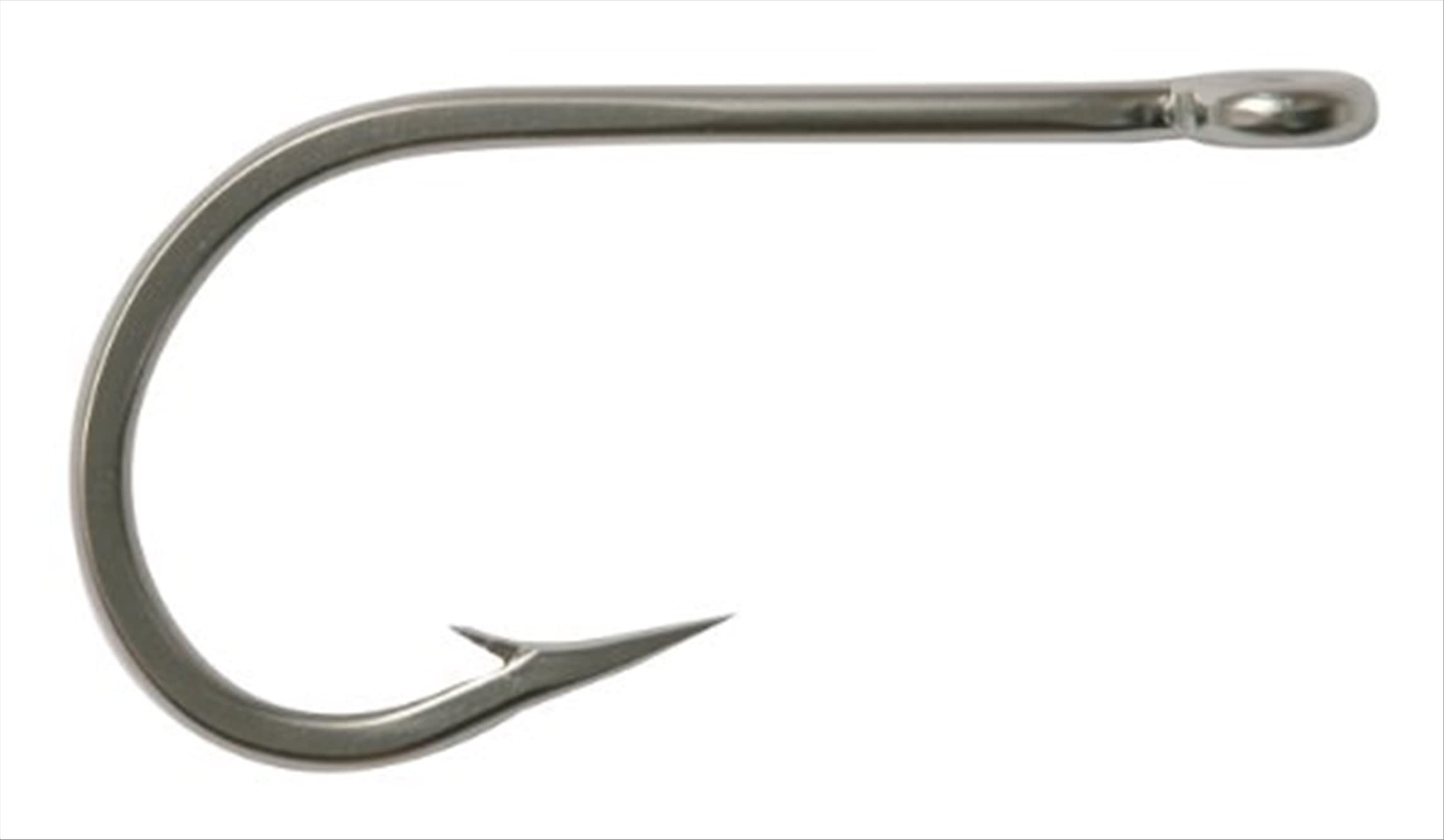 Mustad 7691S big game hook with knife-edge point for solid hookups and corrosion resistance.
