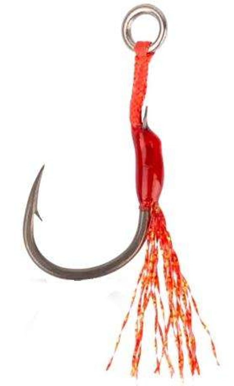 Mustad Alpha Light Flash single assist hook closeup showing precision point for quick penetration