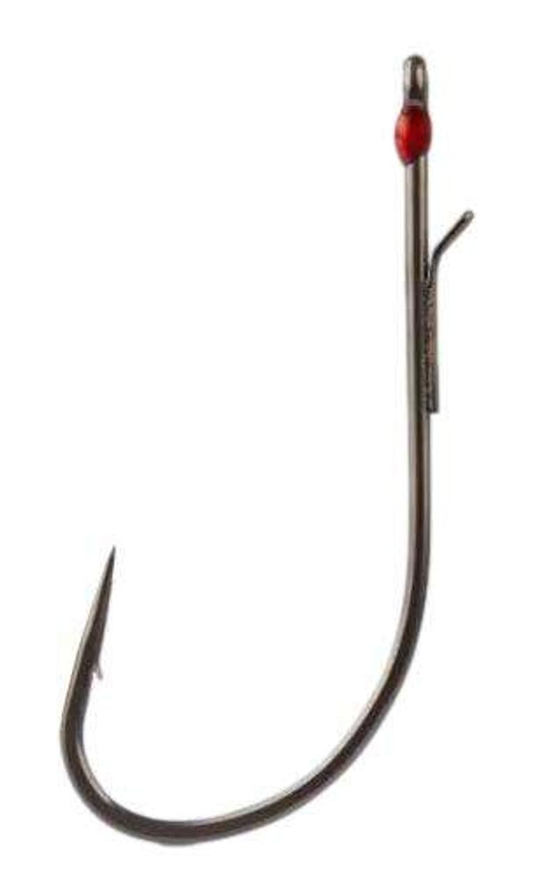 Mustad Alpha-Grip Finesse size 1 hook with ringed eye for weed conditions.