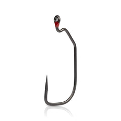 Mustad AlphaPoint Assault hook in hand shows precision size 2/0 for versatility.