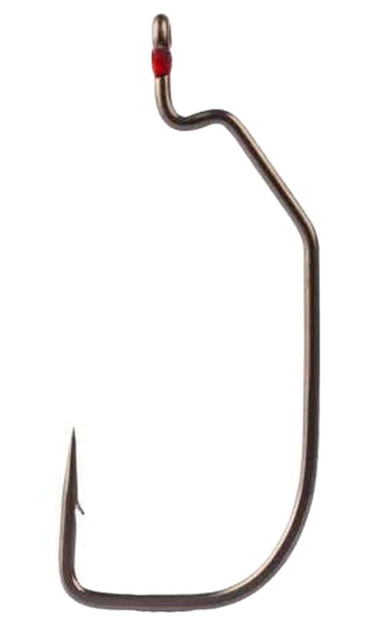 Mustad Assault wide-gap bass hook with Tak-bend for quick penetration on big bass