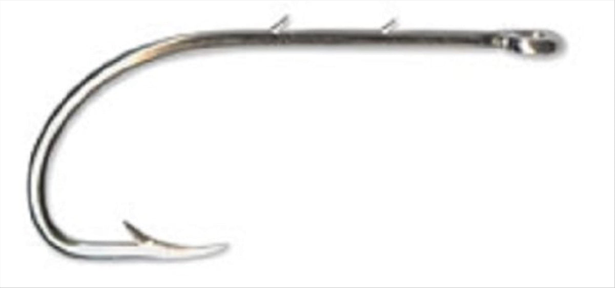 Mustad Beak hook with special long shank and two slices in nickel finish enhances hooking potential