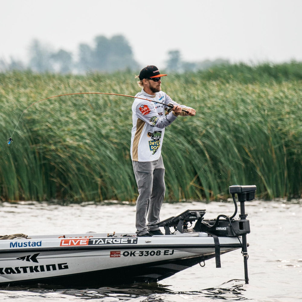 Mustad BlacktipH live bait rig stealth leader resists gill-plate scuffs during battles.