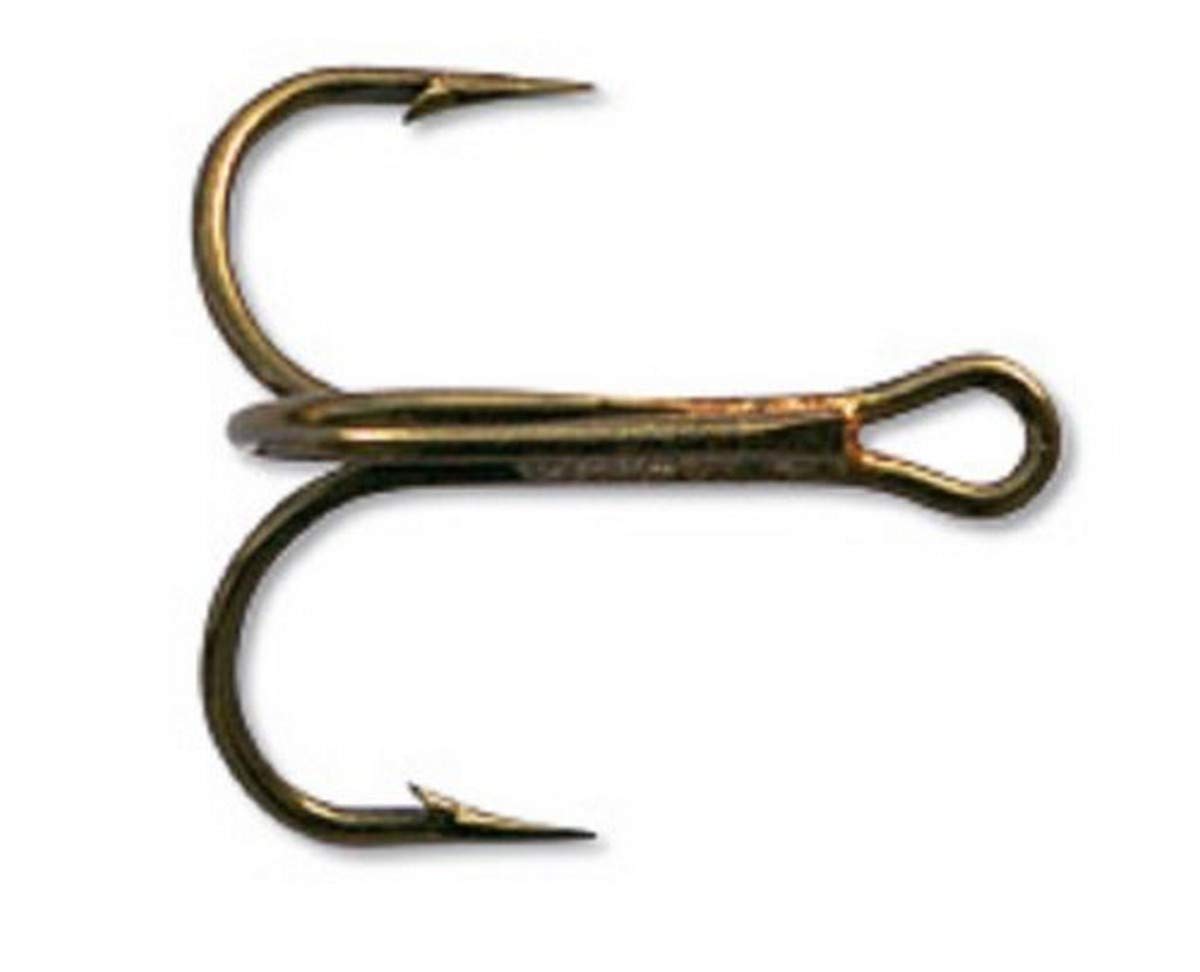 Mustad Classic round-bend bronze treble hook size 8, 25-pack, versatile for various fishing setups.