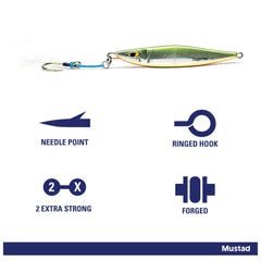 Mustad Daggerman Jig 280g Yellow Candy – water column view shows dynamic movement for predators