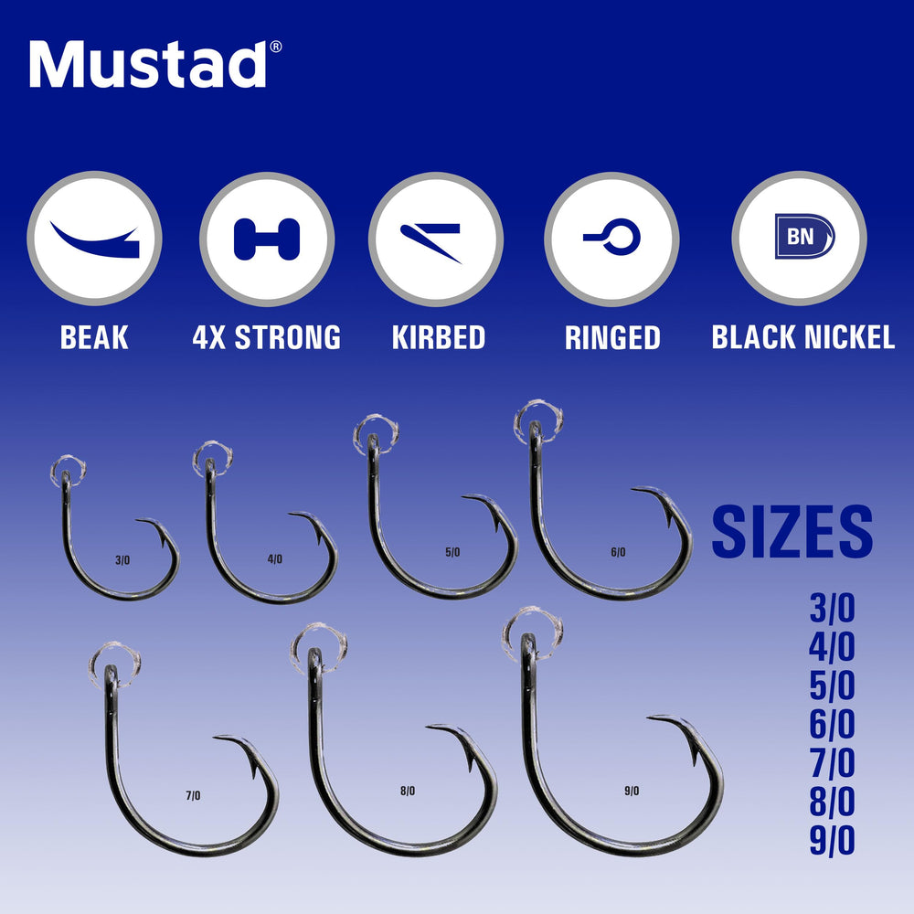 Mustad Demon Offset Circle 4X Strong 8/0 in-hand view for confident bait rigging