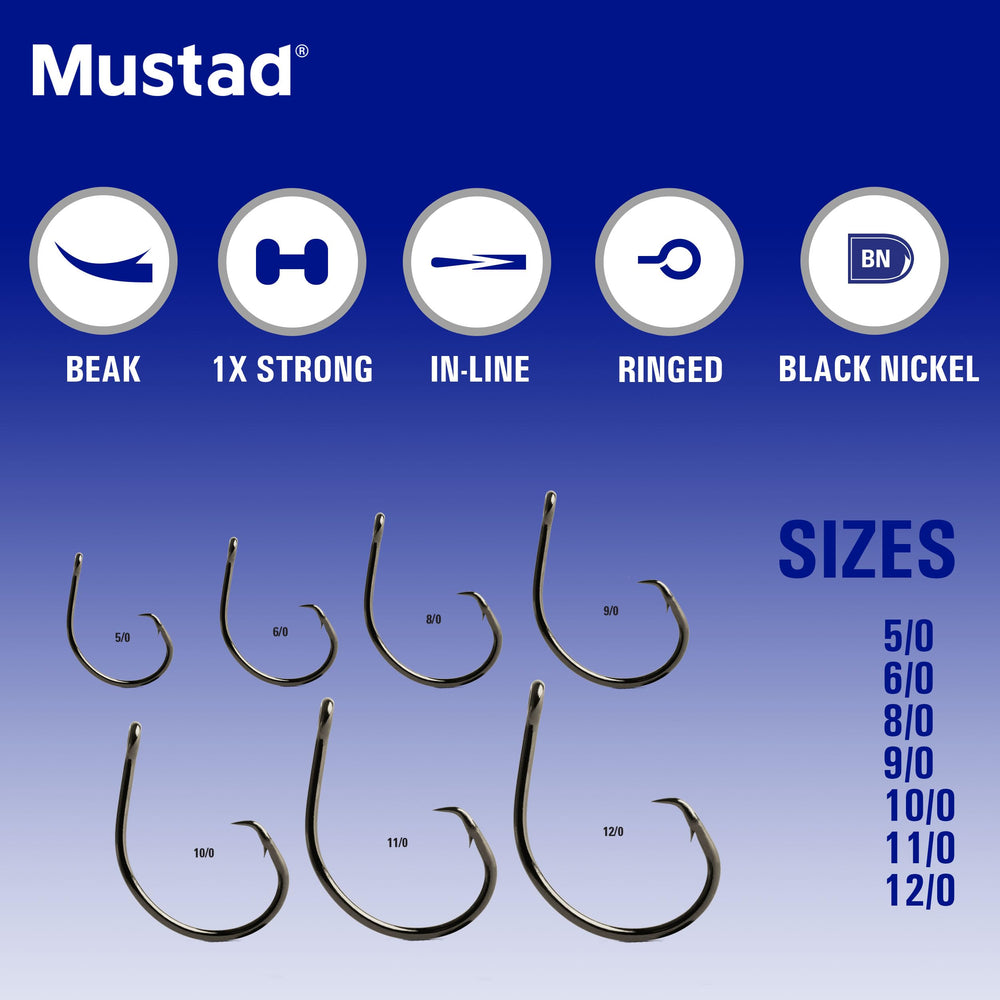 Trolling setup using Mustad Demon offset circle hooks 5/0 in black nickel.