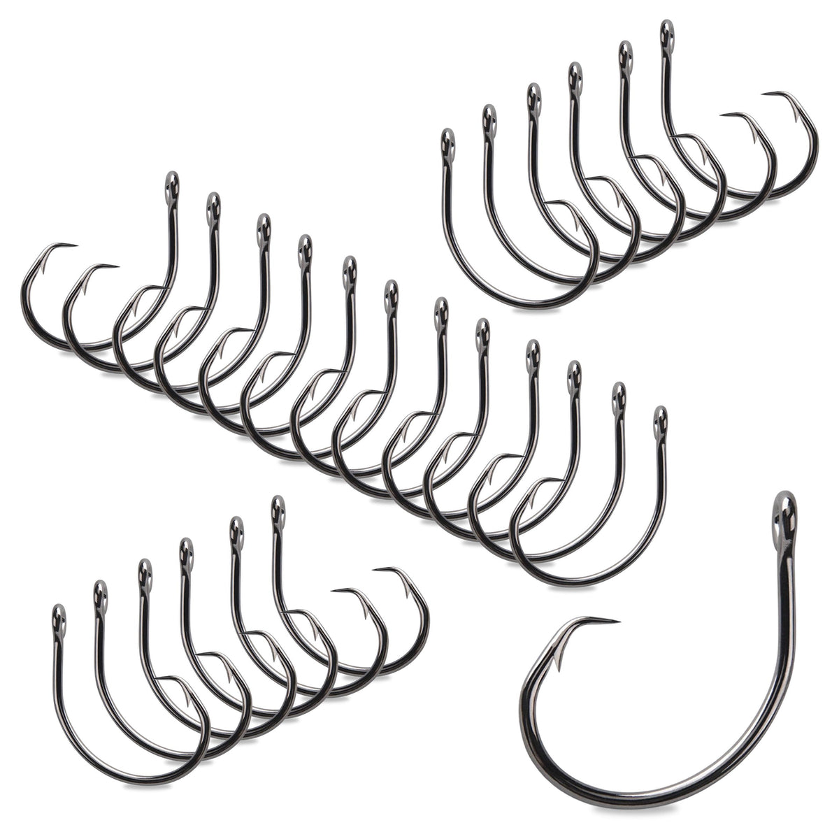 Mustad Demon Perfect Circle Hook with wide gap; 2X strong wire for big-game fishing.