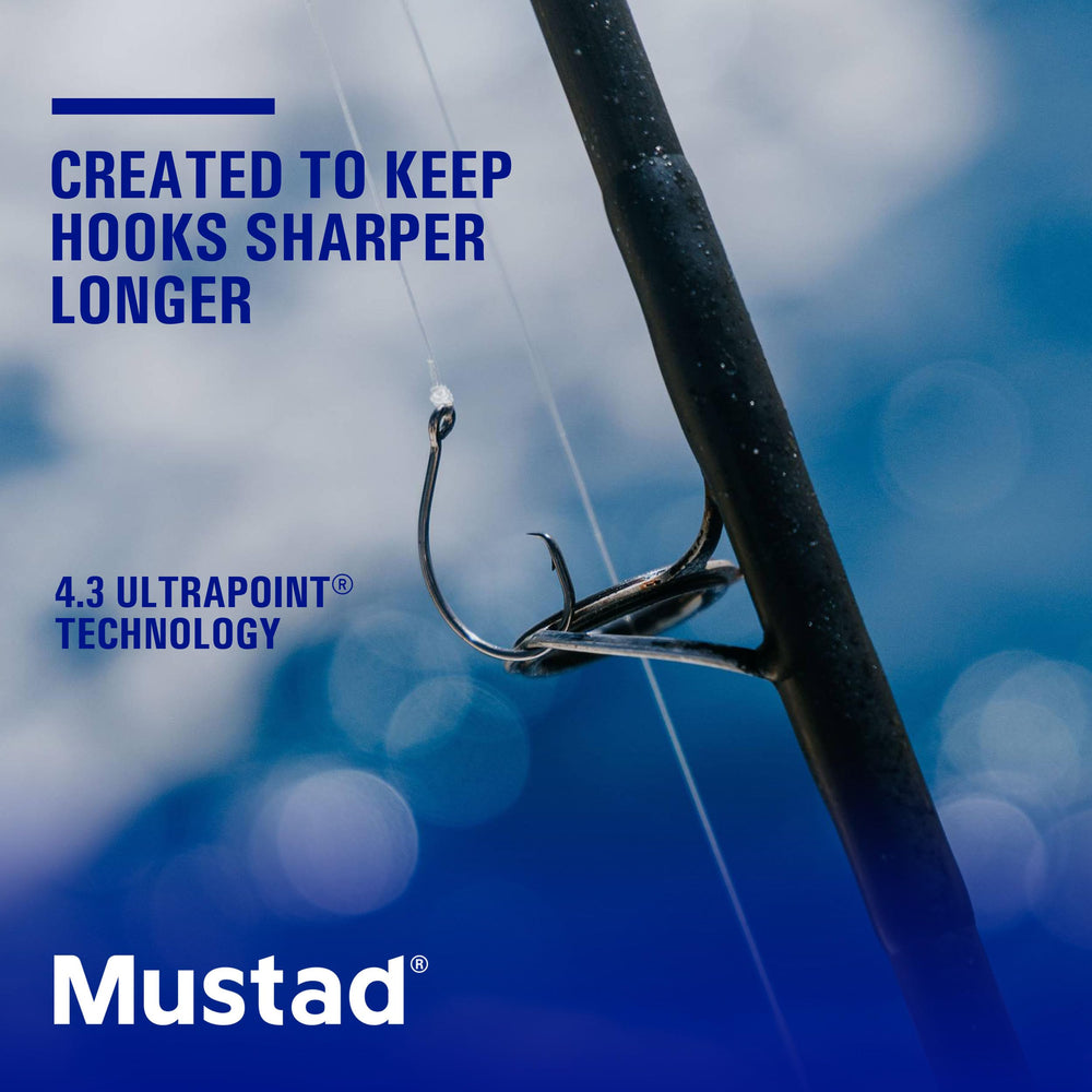 Mustad Demon ringed-eye inline hook close-up for smooth rigging and line flow.