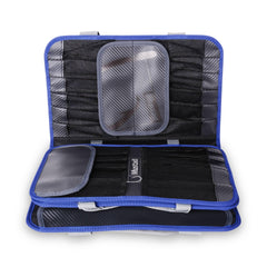 Mustad Jig Bag close-up of click-lock strap closure keeping contents secure.