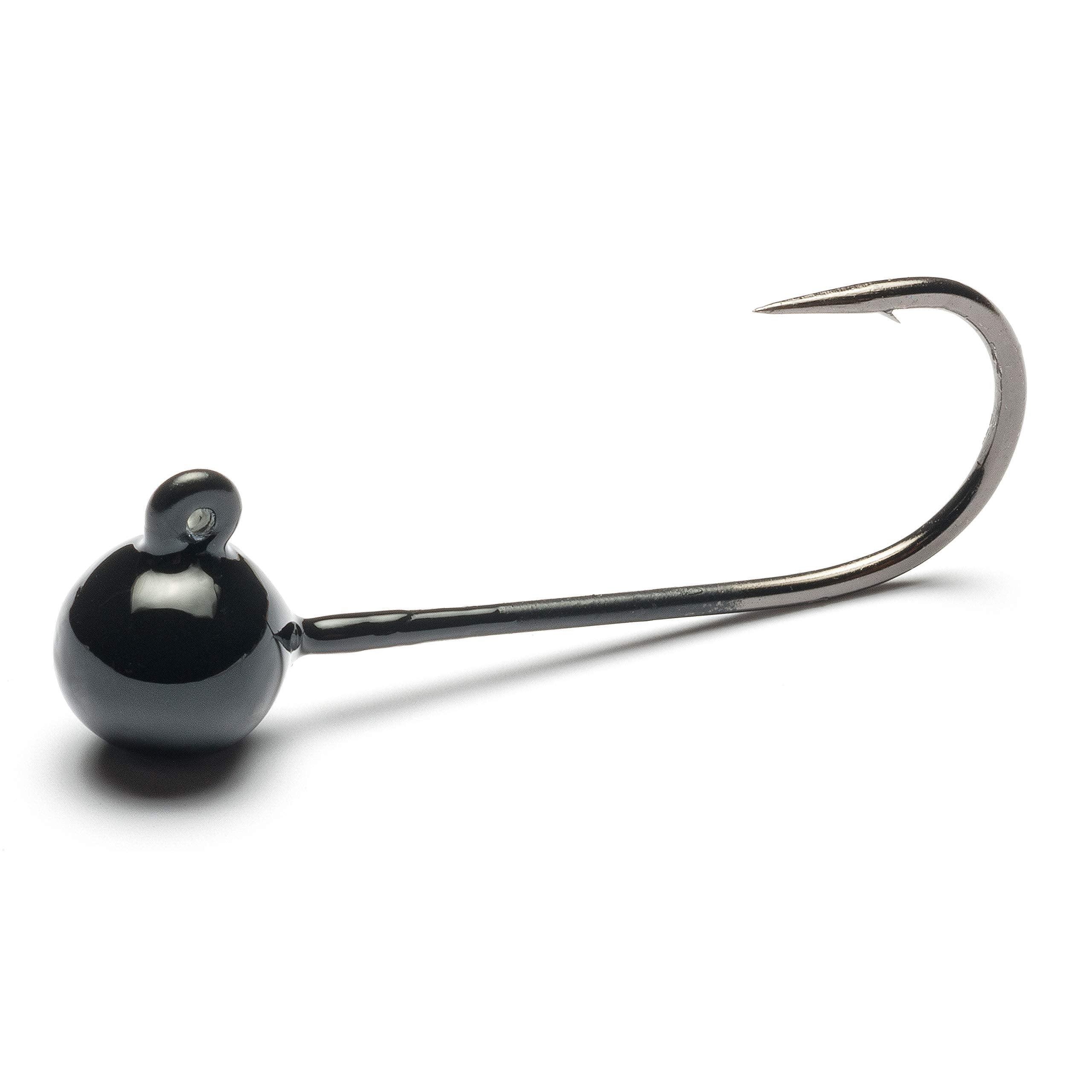 Mustad jig head black 1/16oz needle-point view highlights Opti-Angle point for fast penetration.