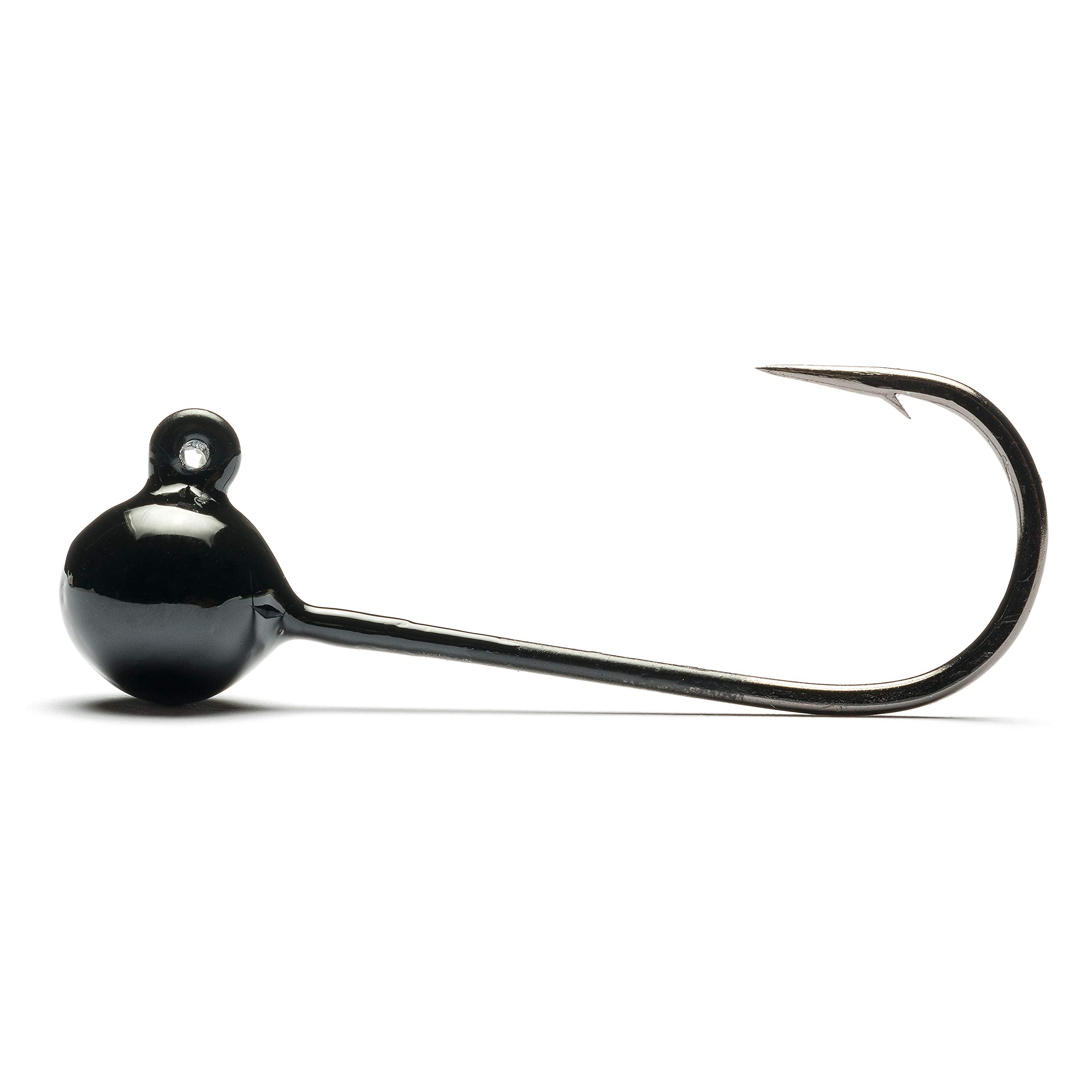 Mustad jig head black 1/16oz in action with trout demonstrates durable 2X strength.
