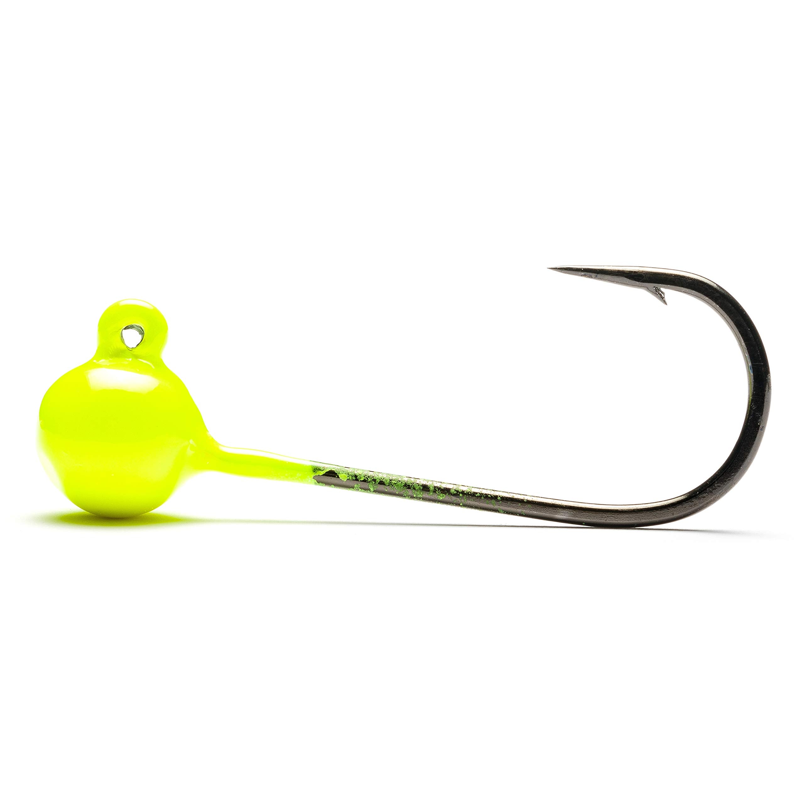 Mustad jig head UV Chartreuse 1/4oz packaged image ready to fish