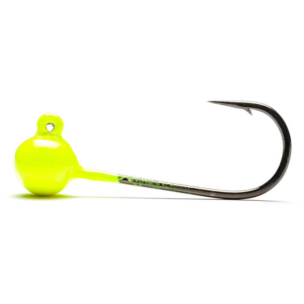 Mustad jig head UV Chartreuse 1/4oz packaged image ready to fish