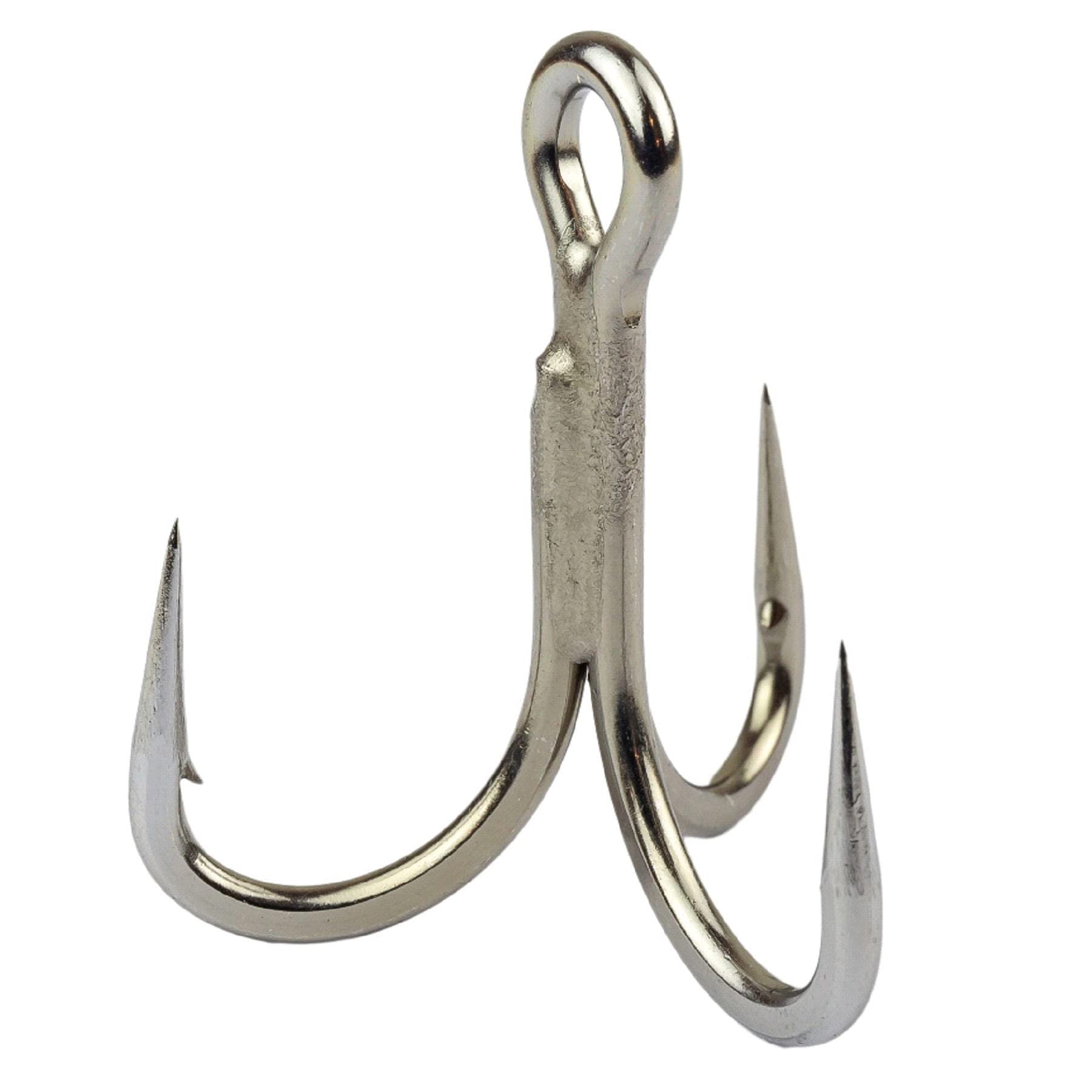 Mustad Jolock inline treble hooks, size 2-0, pack of five, designed for precise lure action.