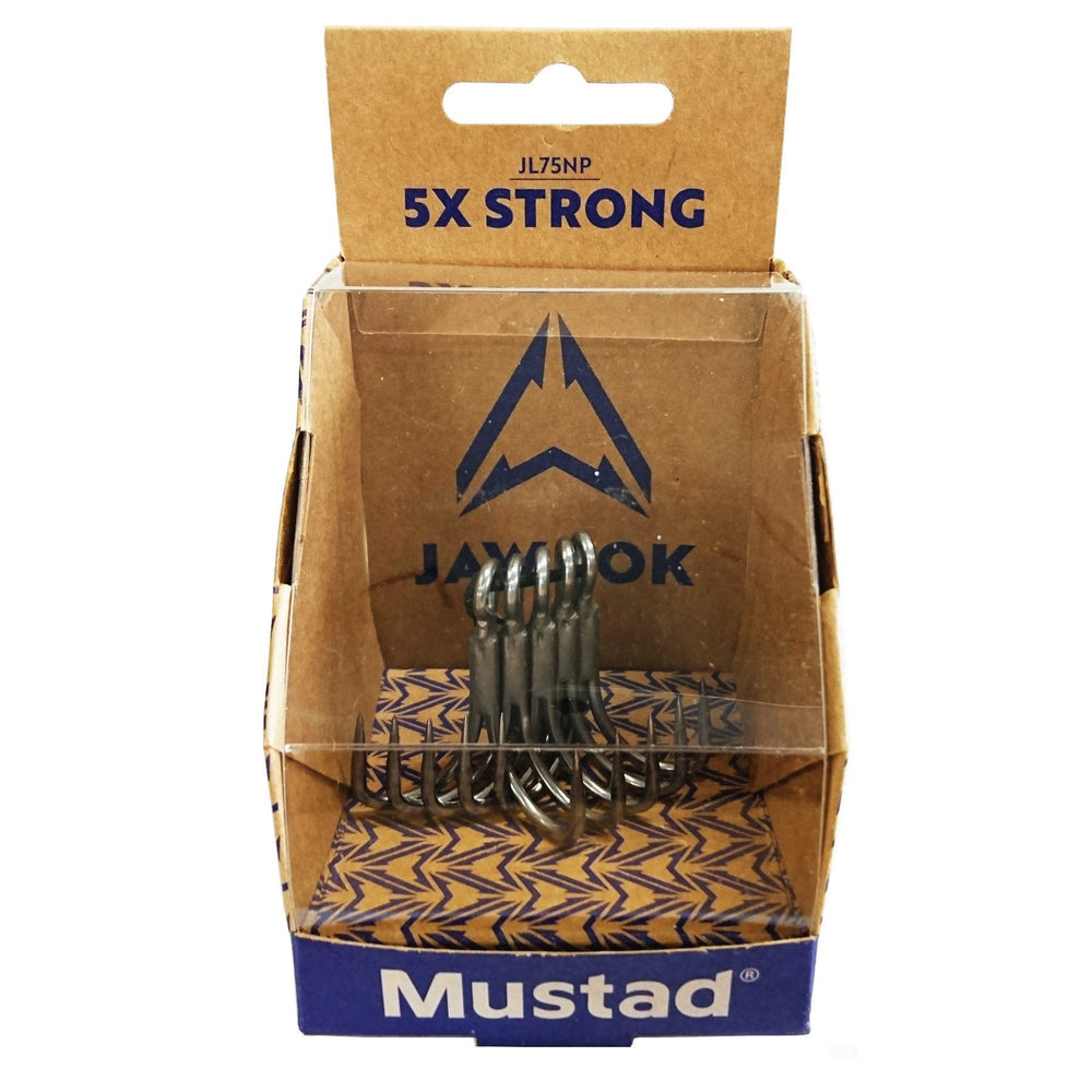 Mustad Jolock inline treble hooks with 0.06 inch wire diameter, built for durability in tough conditions.