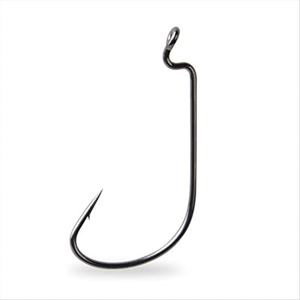 Mustad Megabite hook with widegap and offset shank for secure soft plastic rigs.