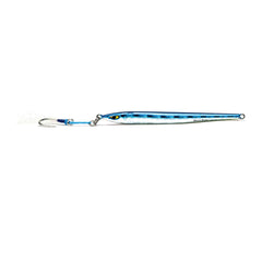 Mustad Moon Riser Jig 200g Blue Red Chrome, front view for versatile jigging action