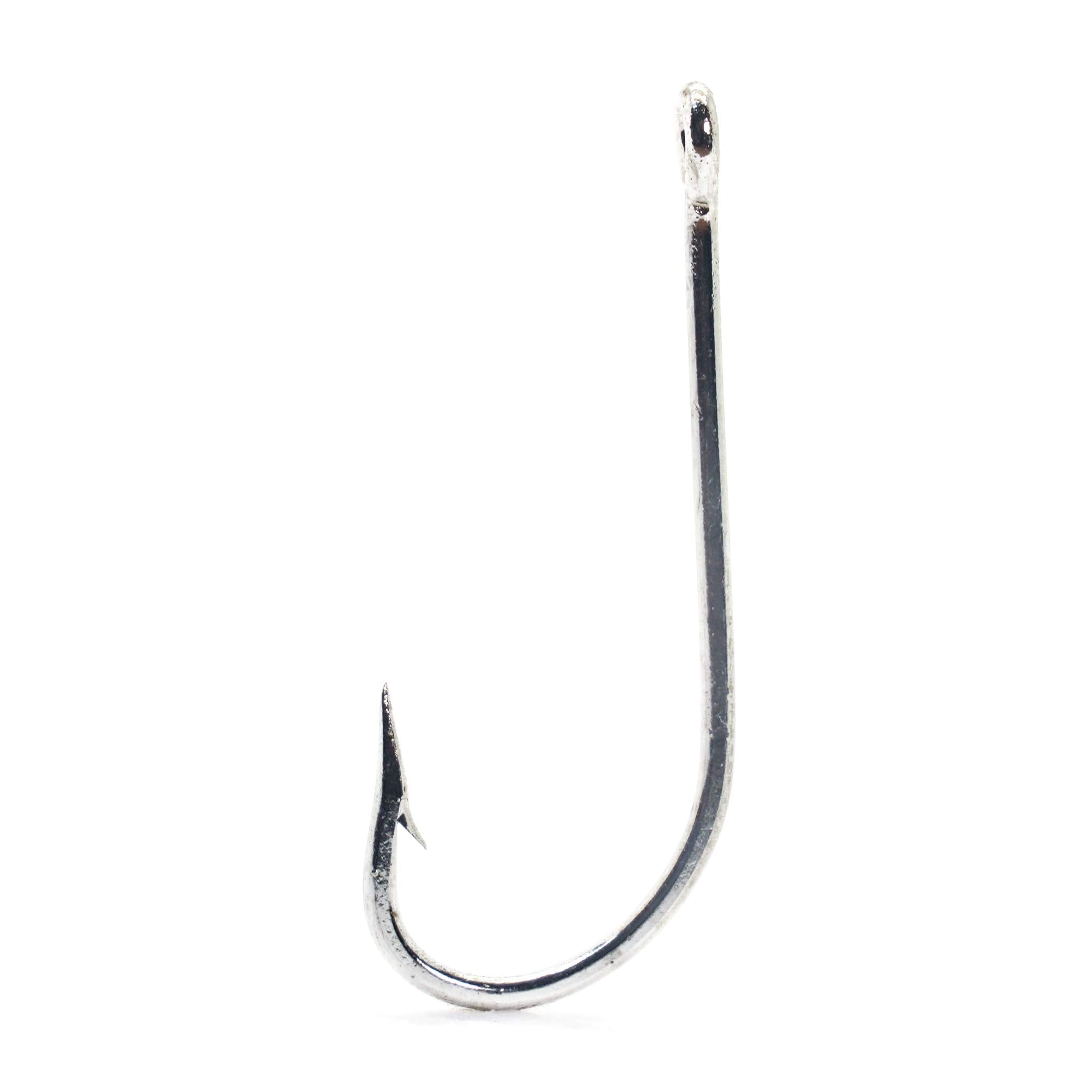 Mustad O'Shaughnessy Forged Duratin 14/0 hook close-up for durable strength on saltwater fishing