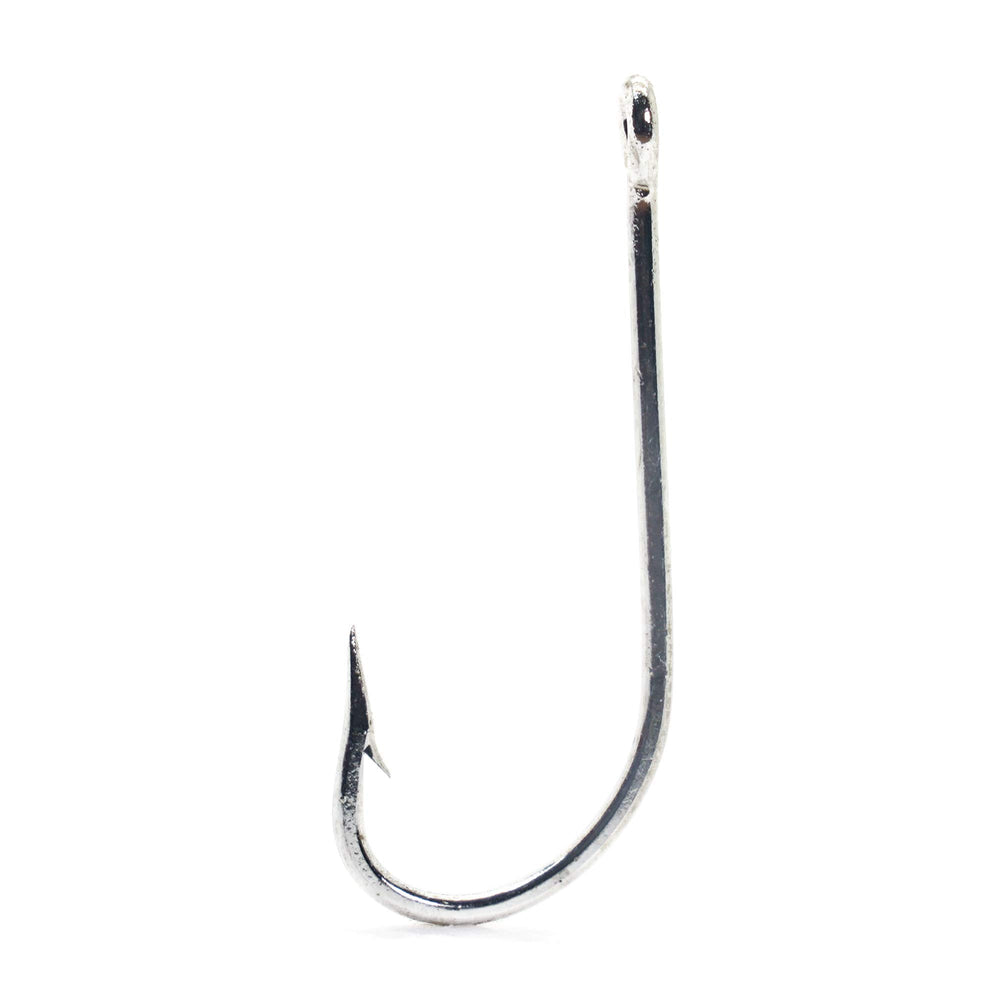 Mustad O'Shaughnessy Forged Duratin 14/0 hook close-up for durable strength on saltwater fishing
