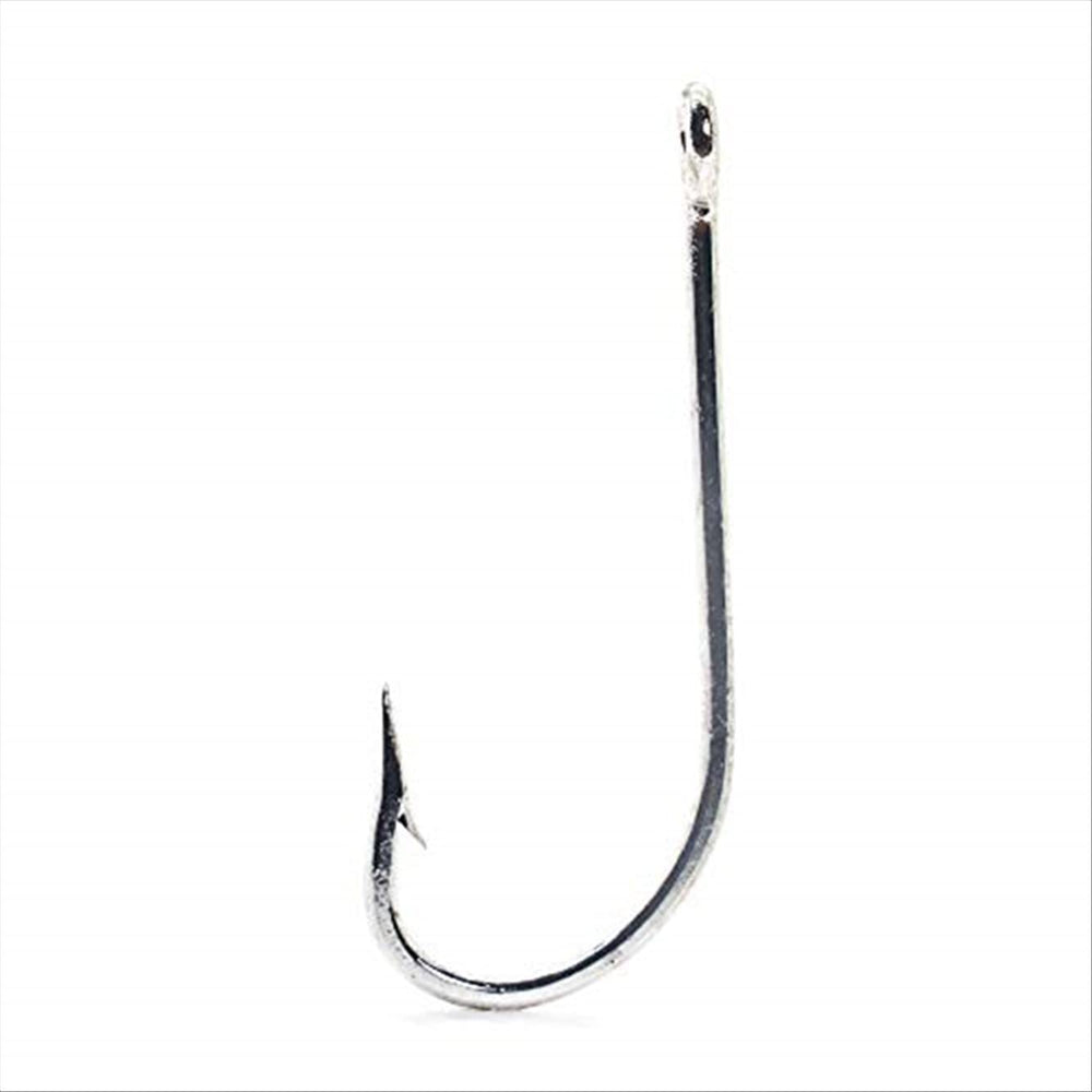 Mustad O'Shaughnessy Forged Duratin 9/0 hook close-up showing durable, lightweight design.