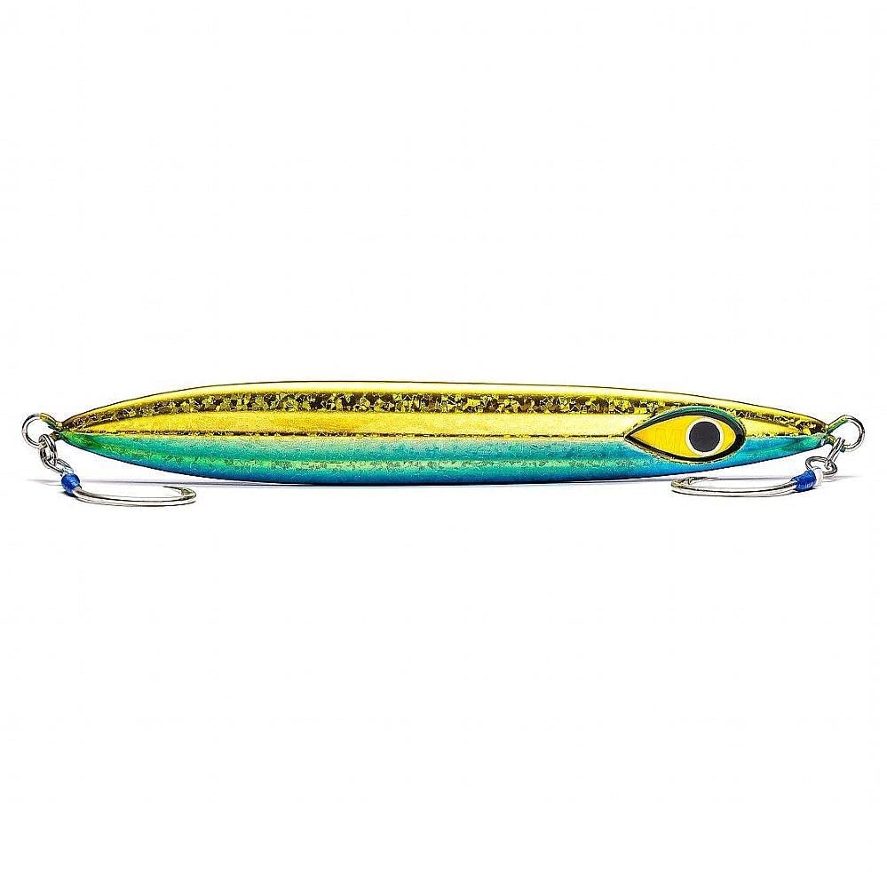 Mustad Rip Roller Glitter jig side angle emphasizes lure profile for pelagic targets