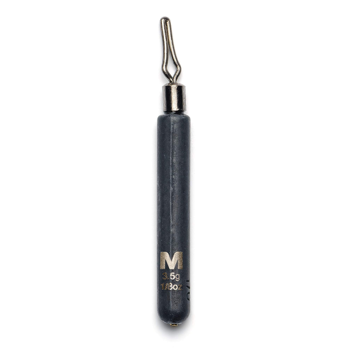 Mustad Skinny Drop Shot Weight 1/8oz front view highlights its slim profile for precise rigging.