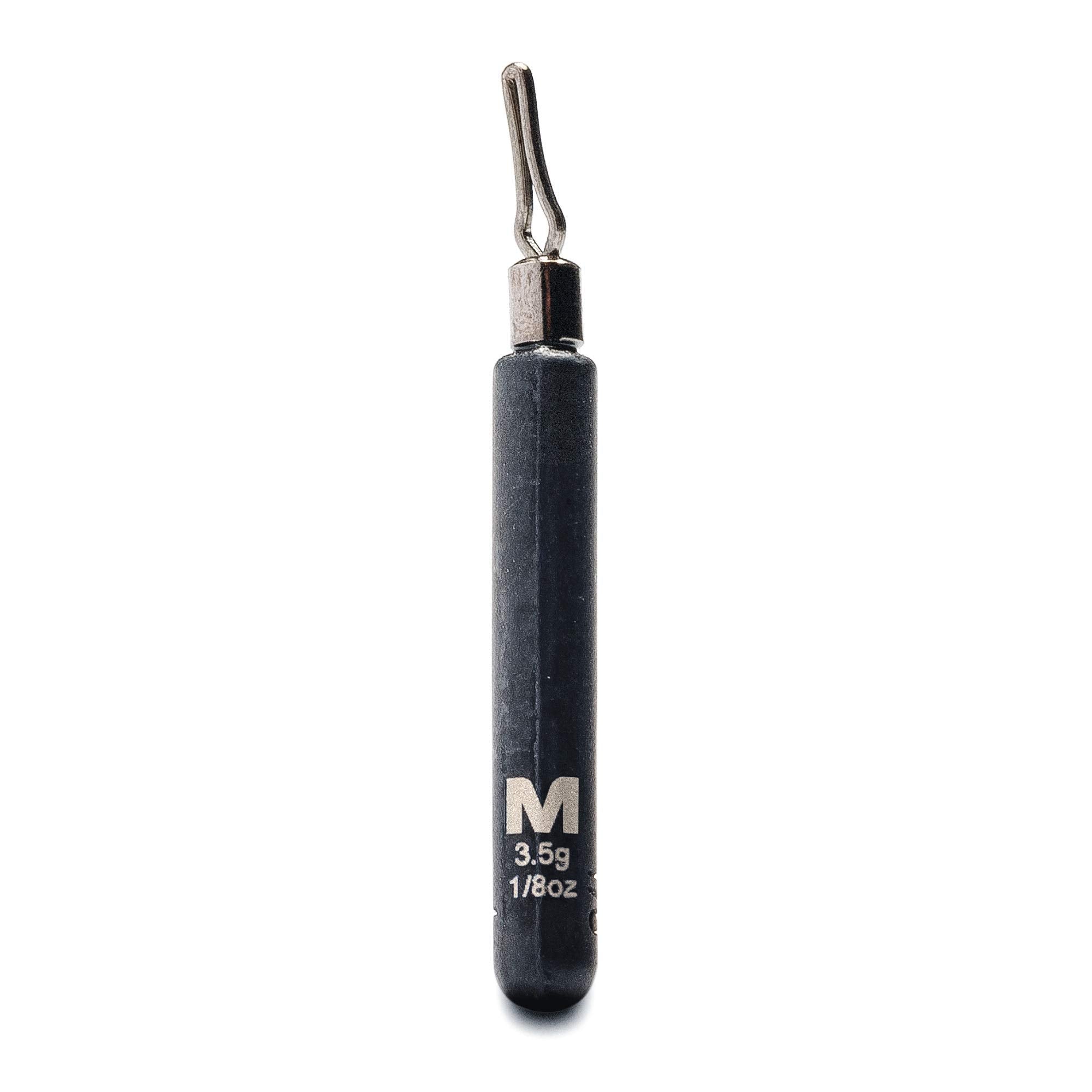 Mustad Skinny Drop Shot Weight 1/8oz side view shows a slim design reducing line visibility.
