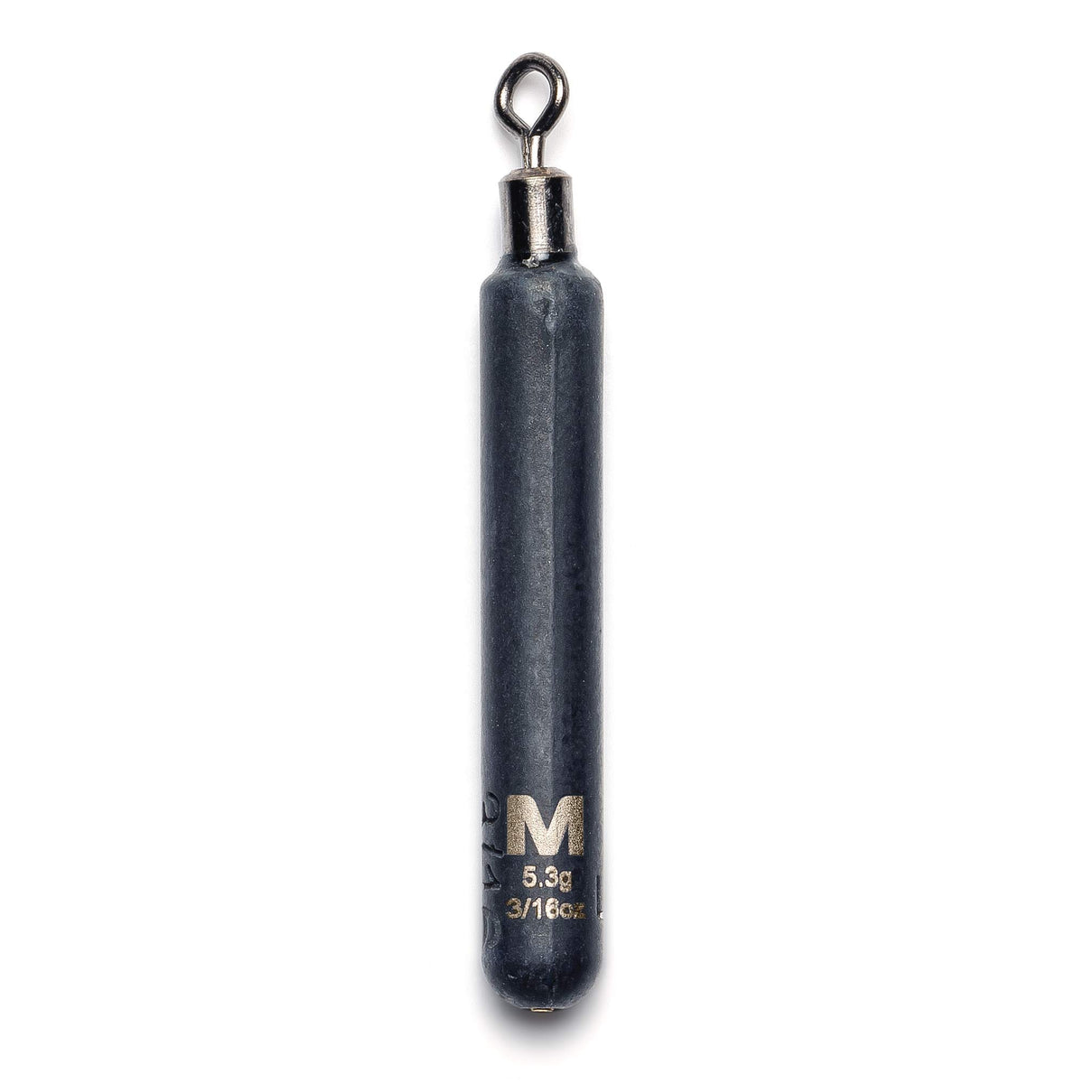Mustad Skinny Drop Shot Weight 3/16oz seen from the front, slim profile for snag-free finesse.
