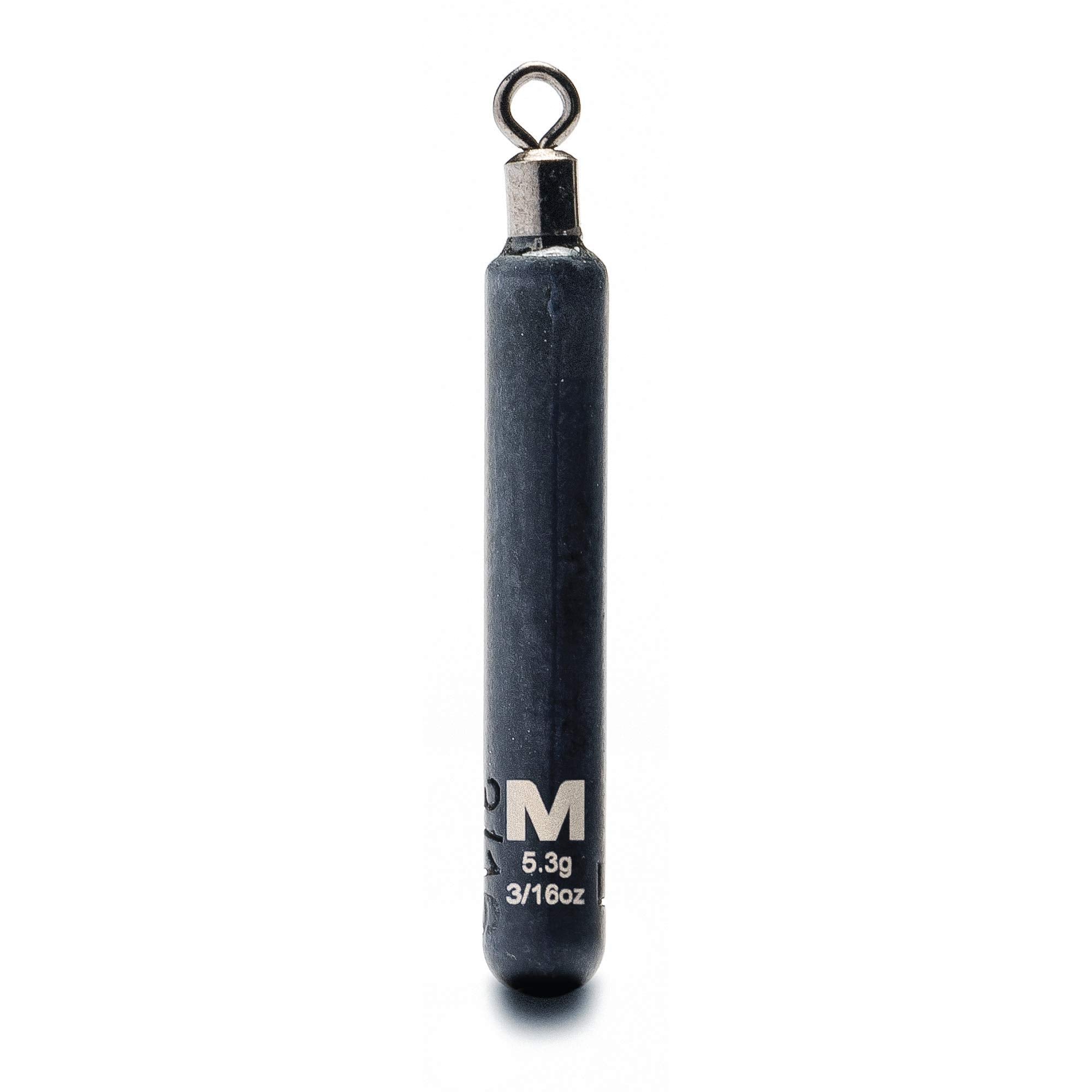 Mustad Skinny Drop Shot Weight 3/16oz side profile highlighting slender body for finesse rigs.