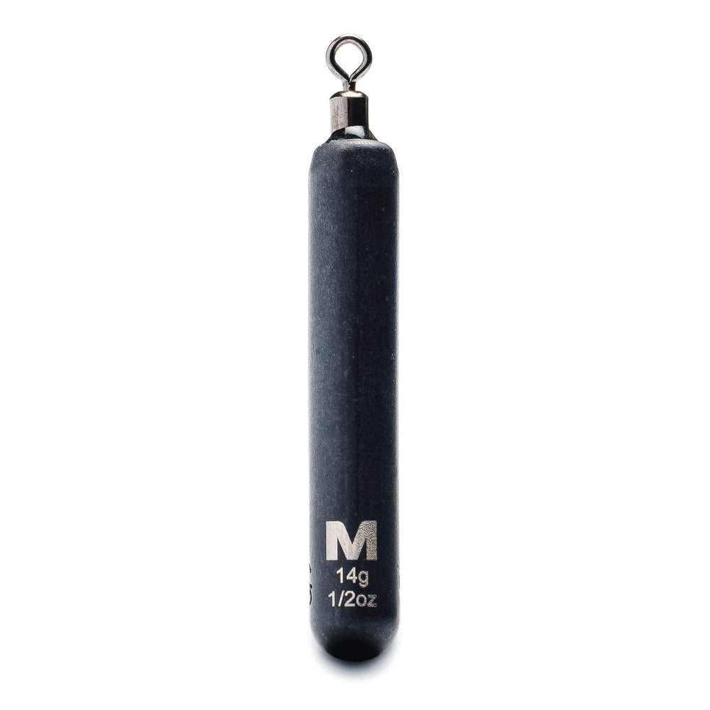 Mustad Skinny Drop Shot Weight half-ounce side view showing compact form