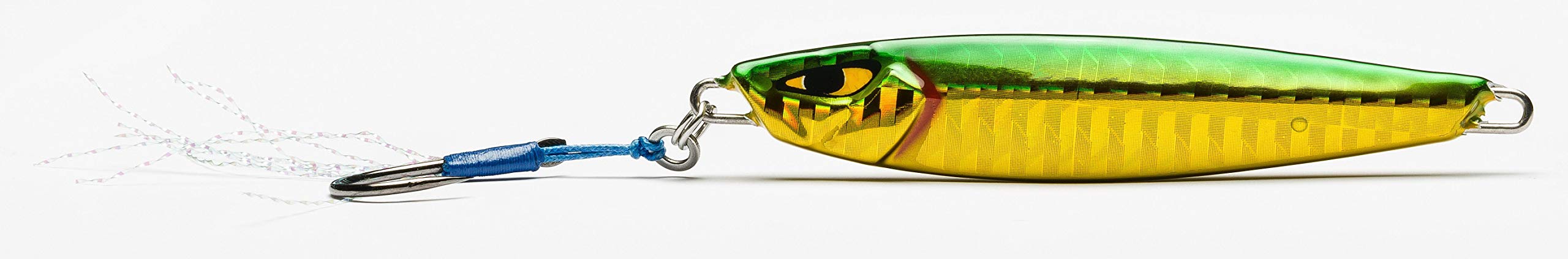 Mustad Tracershot casting jig, green gold, side view, ideal for versatile jigging and bite-action.