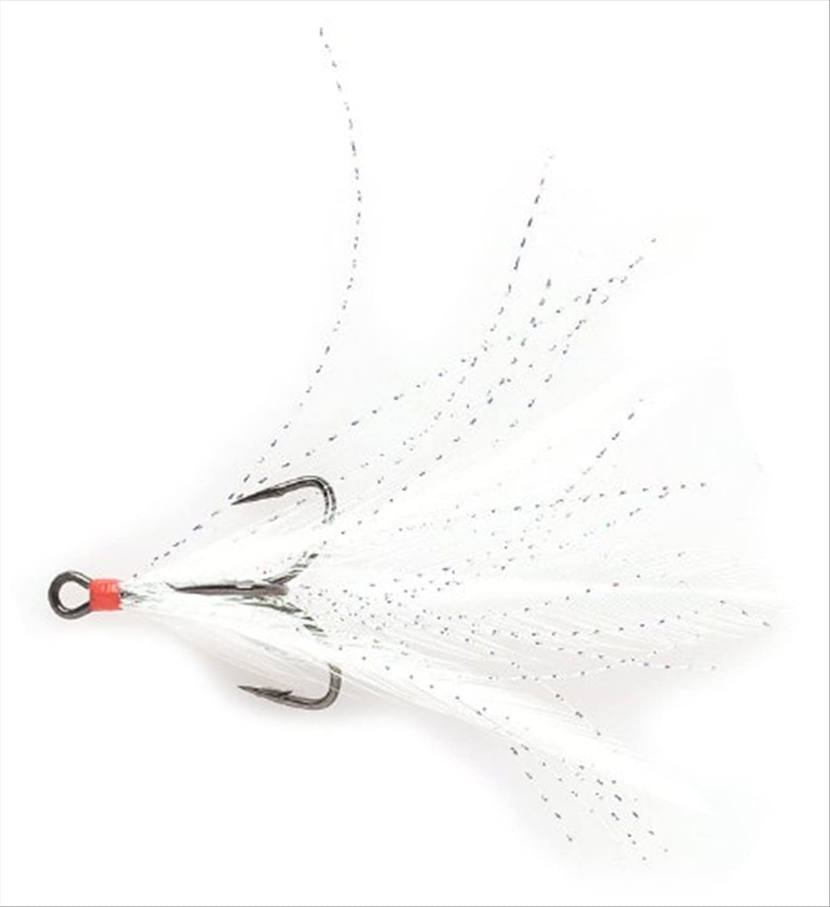 Mustad Ultra Point dressed treble hook size 6 with black nickel finish and white feathers for lure action