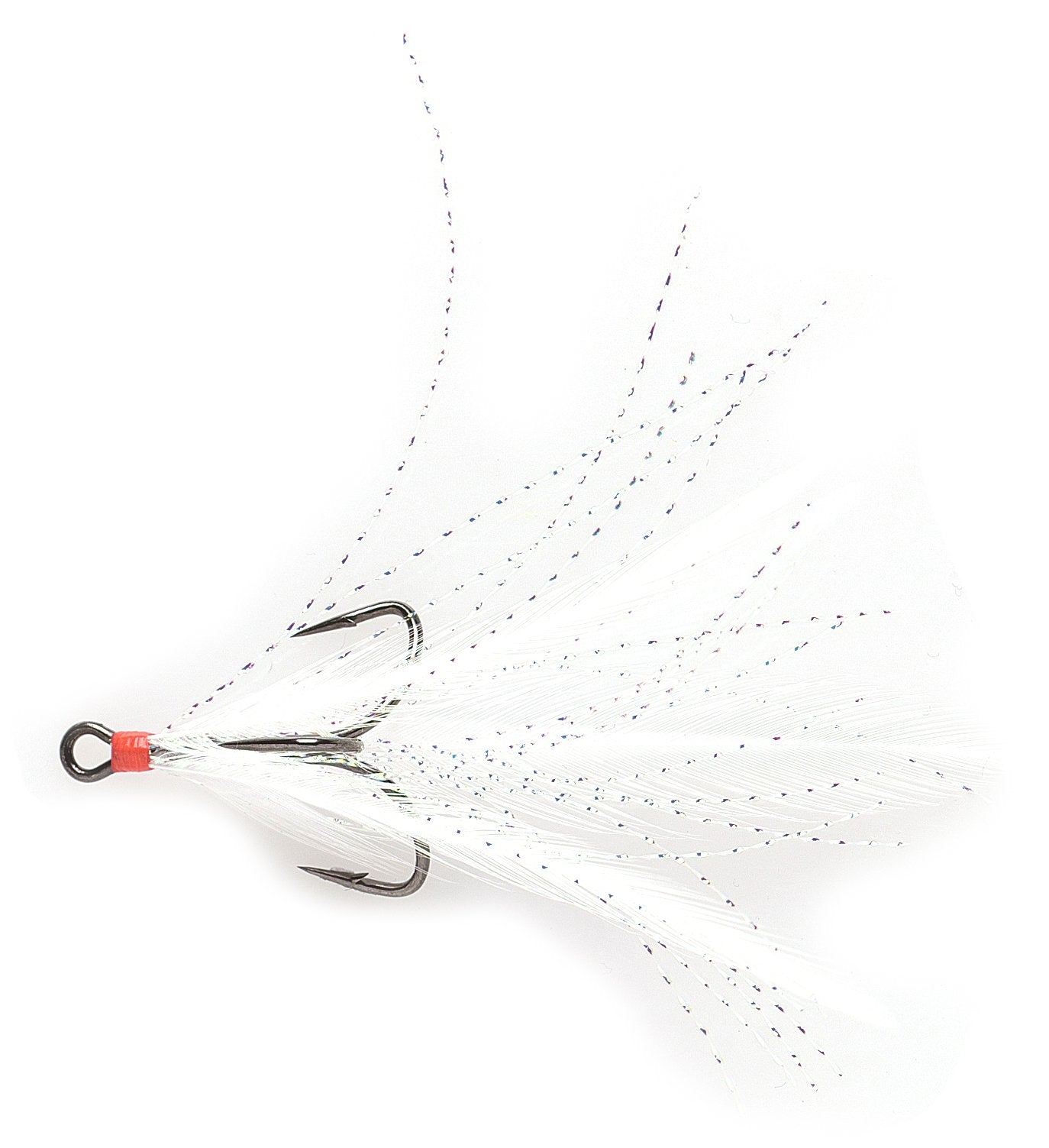Mustad Ultra Point dressed triple hook, pack 2 with black nickel finish and Grizzly feathers for lifelike action.