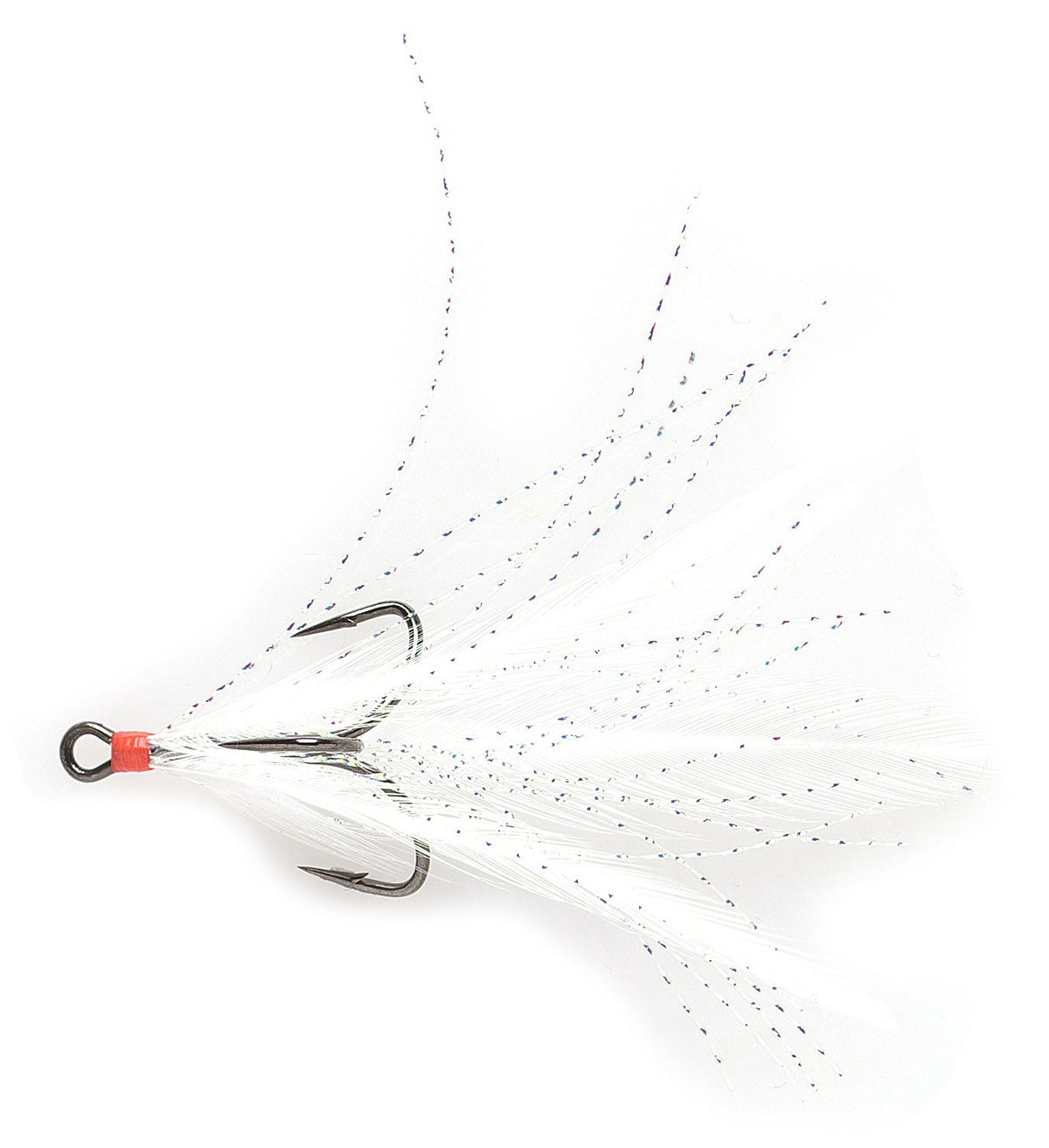 Mustad Ultra Point dressed triple hook, pack 2 with black nickel finish and Grizzly feathers for lifelike action.