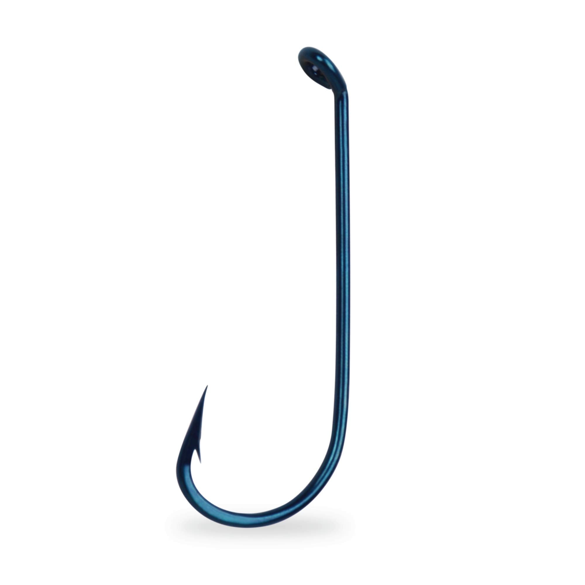 Mustad Virginia Hook with hollow point, down eye, blued finish, ideal for precise hook setting.