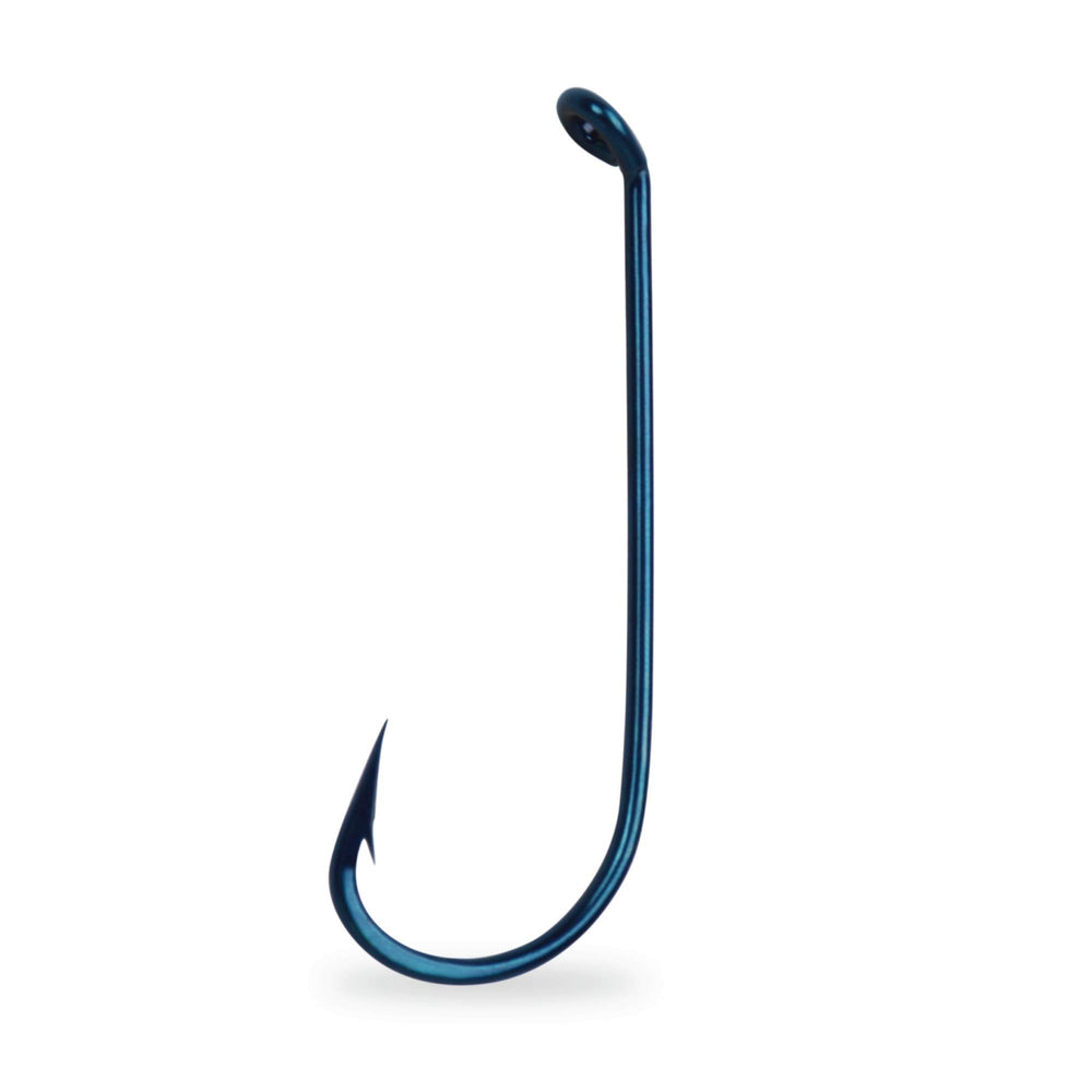 Mustad Virginia Hook with hollow point, down eye, blued finish, ideal for precise hook setting.