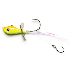 Mustad Walleye Death Spinner orange-chartreuse 1/2oz blade adds flash to attract wary fish