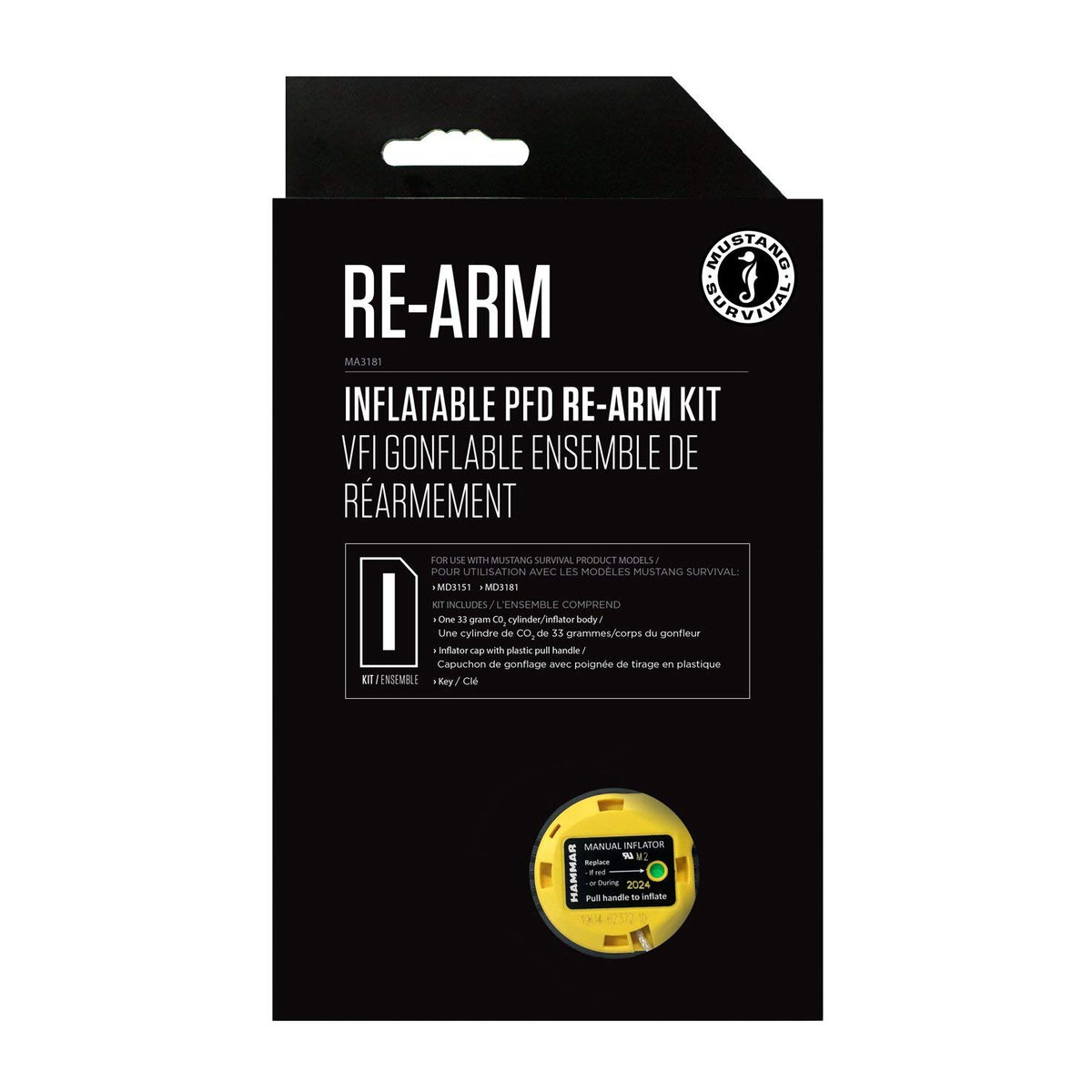 Mustang Survival Re-Arm Kit I 33G Hammar manual enables quick inflator re-arm