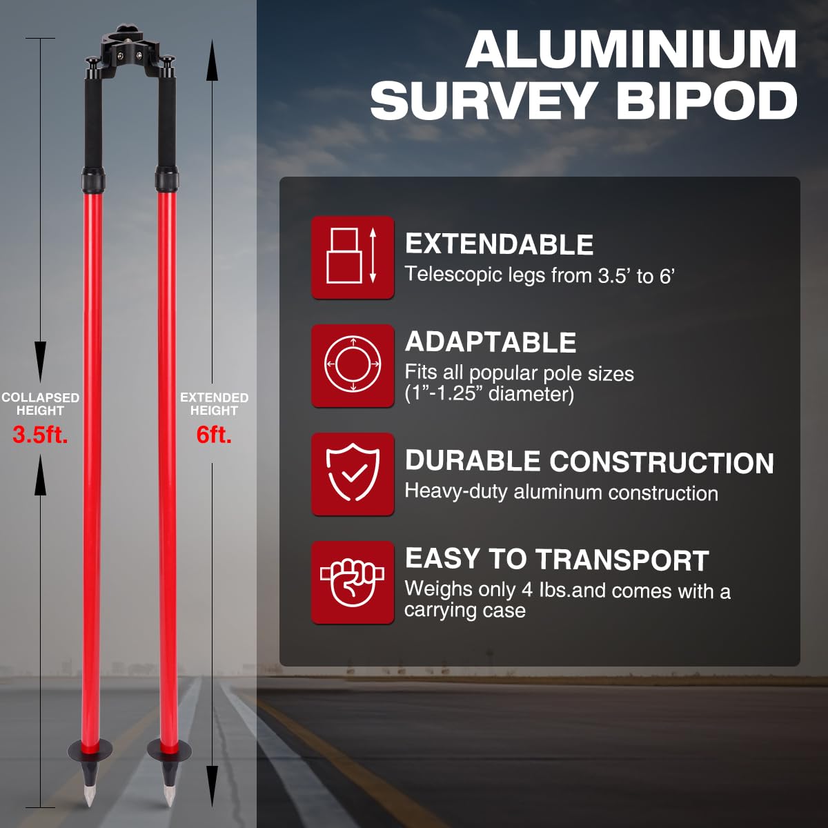 MUTOOP Pole Bipod side-entry compatibility fits 1-1.25 inch poles securely.